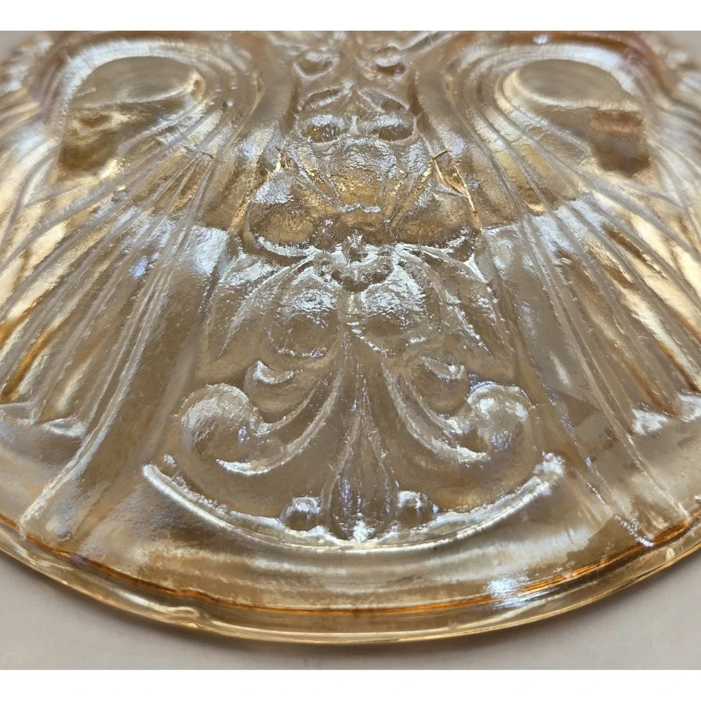 Vintage Divided Relish Dish Iridescent Light Amber Carnival Glass B#27